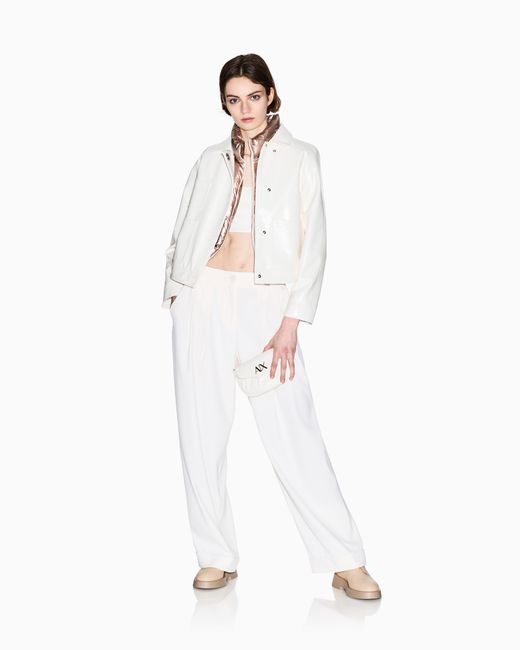 ARMANI EXCHANGE White One-Shoulder Gloss Vinyl Top