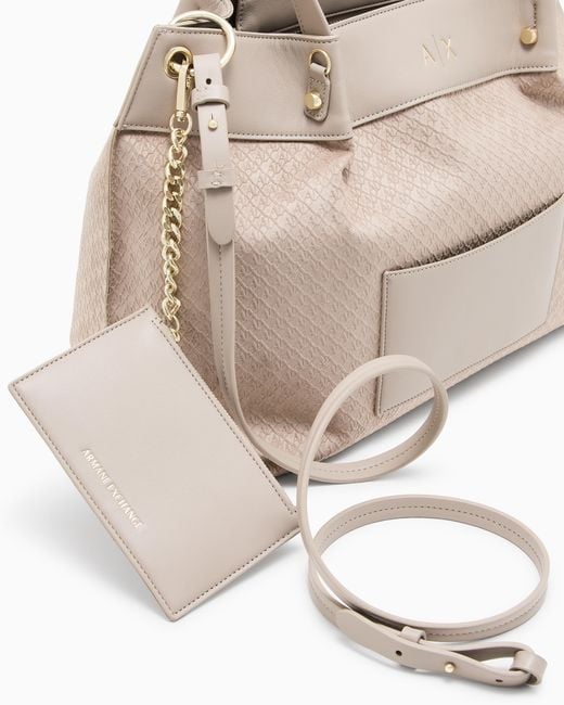 ARMANI EXCHANGE Natural Fabric Shopper With Allover Logo