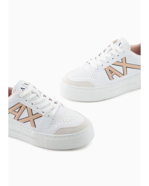 Armani Exchange White Sneakers With High Sole And Contrasting Logo