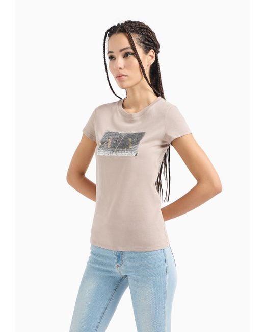 T-shirt Slim Fit Con Logo Con Strass di Armani Exchange in White