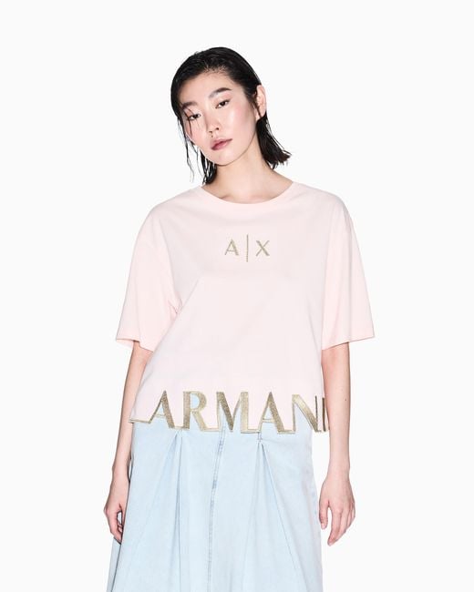 ARMANI EXCHANGE Pink Cropped T-Shirt With Logo Profile