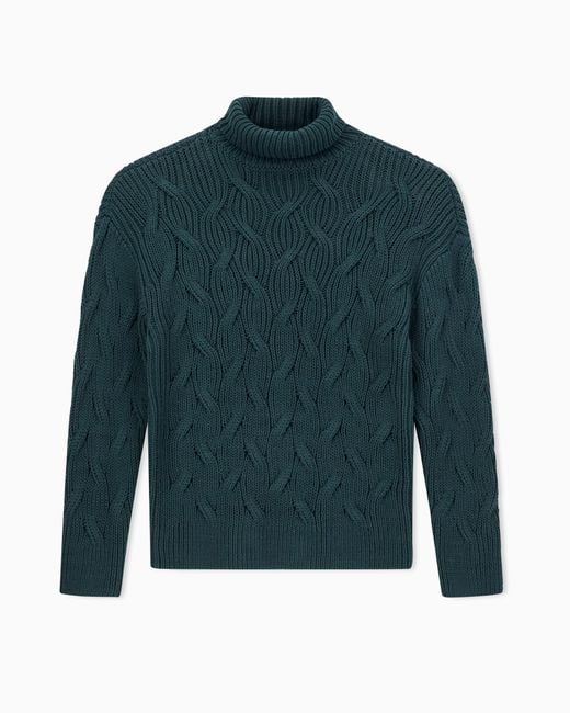 ARMANI EXCHANGE Women's Green Cable-Knit Turtleneck Sweater