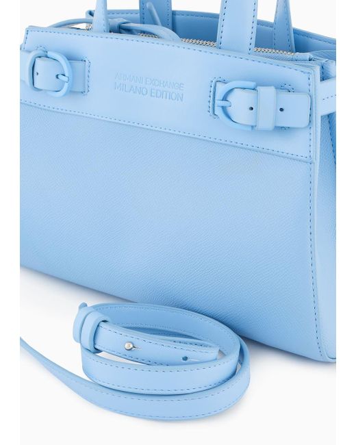 Armani Exchange Blue Medium Tote Bag With Side Buckles