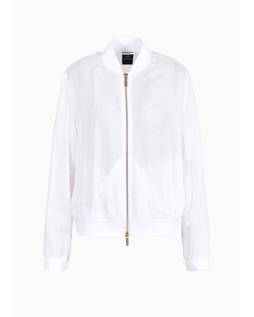 Armani Exchange White Bomber Jacket In Satin Jacquard Fabric