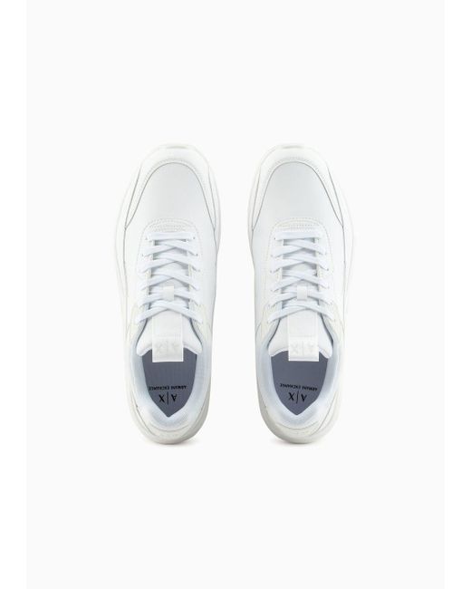 Armani Exchange A|X ARMANI EXCHANGE Bronx Low-Top einfarbigem Leder Sneaker in White für Herren