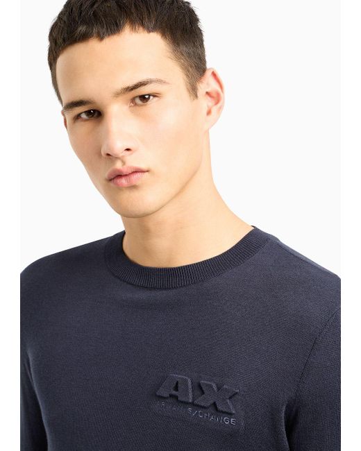 Armani Exchange Blue Crew-neck Sweater In Cotton Viscose And Silk for men