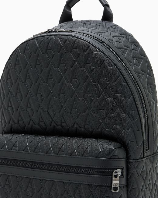 ARMANI EXCHANGE Black Backpack With Embossed Pattern And Front Zip Pocket for men