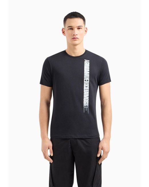 Armani Exchange Black Regular Fit Jersey T-shirt With Vertical Print for men