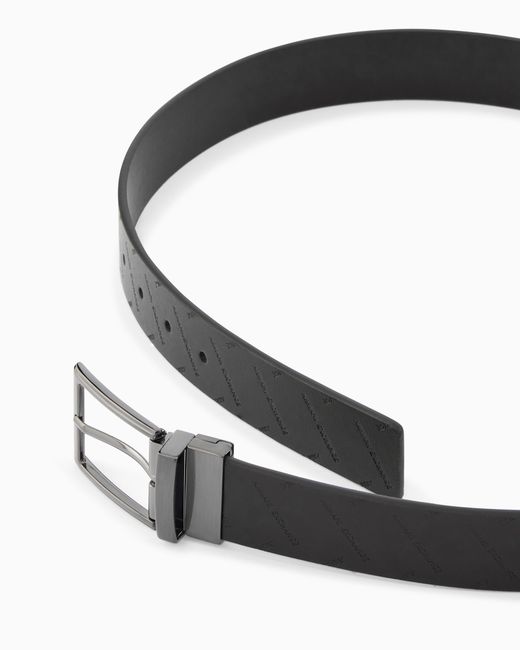 ARMANI EXCHANGE White Leather Belt With Embossed Logo Pattern And Metal Buckle for men