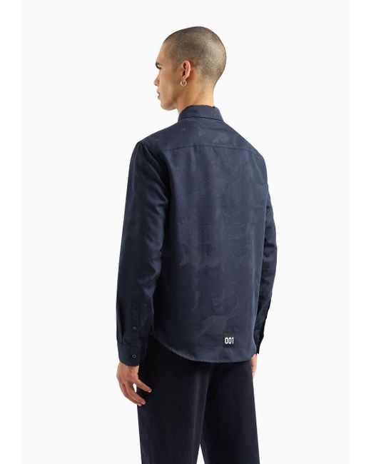 Armani Exchange Blue Slim-fit Shirt In Jacquard Cotton Blend for men