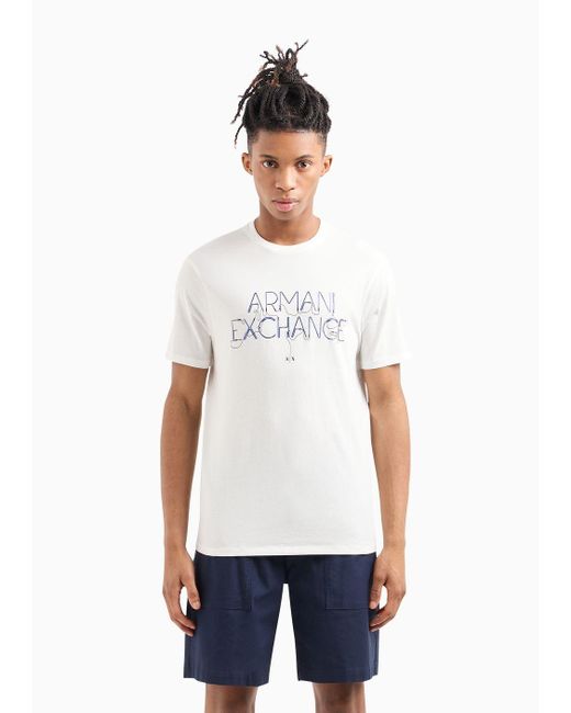 T-shirt Regular Fit In Cotone Logo A Contrasto di Armani Exchange in White da Uomo