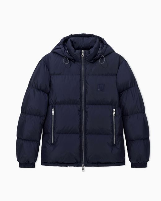ARMANI EXCHANGE Blue Hooded Down Jacket With An Ultralight Quilted Design Icon for men