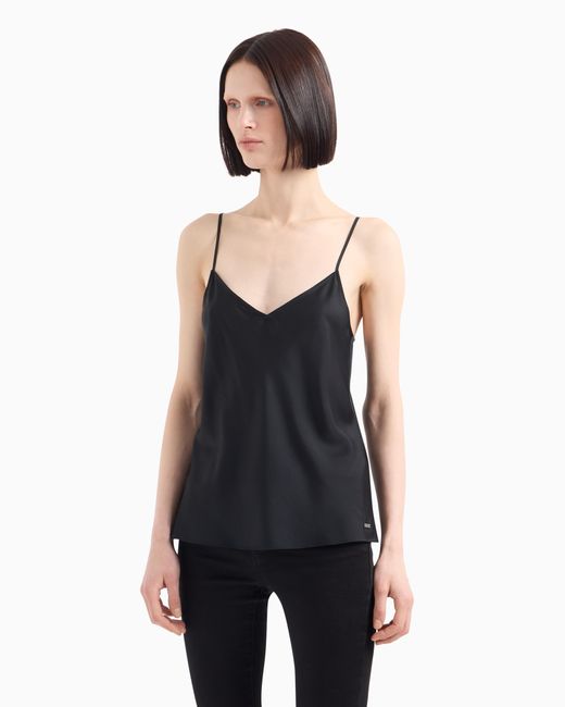 ARMANI EXCHANGE Black Satin V-Neck Top