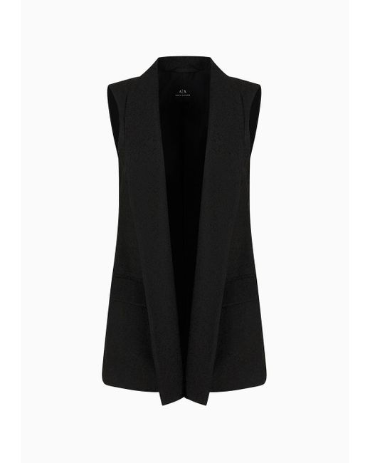 Armani Exchange Black Single-breasted Waistcoat In Satin Jacquard Fabric