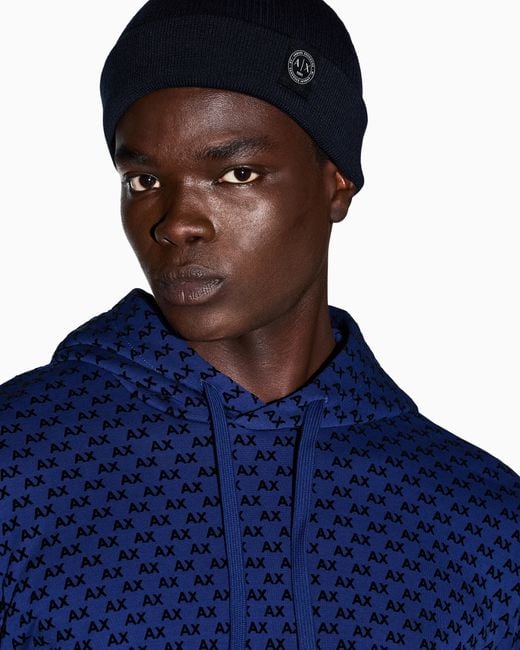 ARMANI EXCHANGE Blue Knit Beanie Hat for men