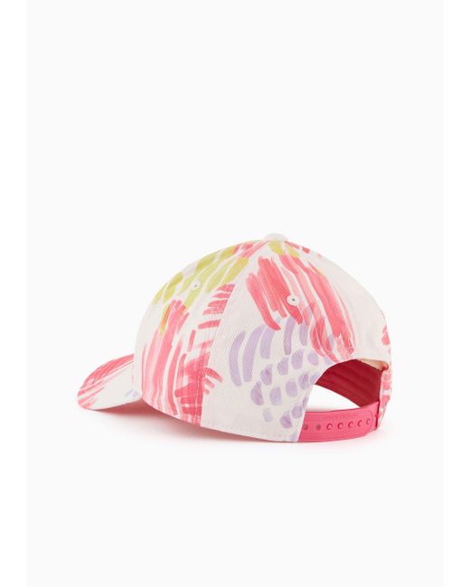 Armani Exchange Pink Hat With Visor In Floral Patterned Fabric