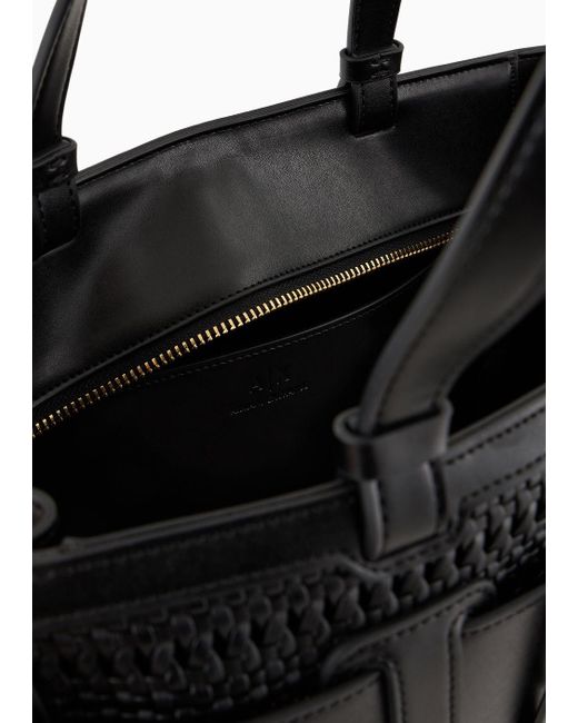 Tote Bag In Paglia Con Maxi Logo di Armani Exchange in Black