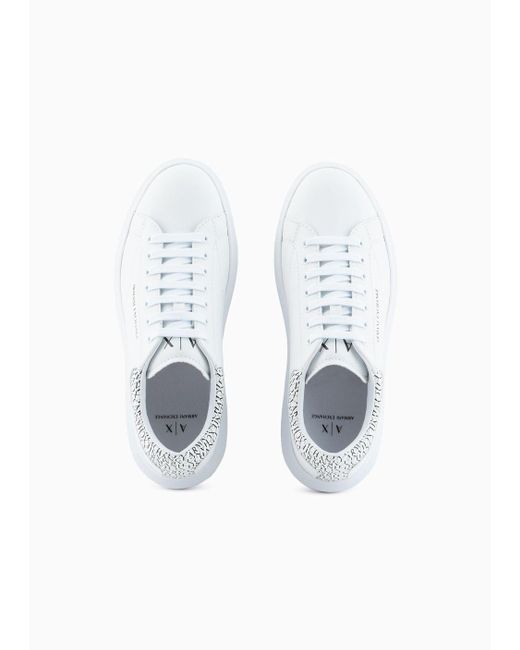 Armani Exchange White Contrasting Logo Lettering Sneakers for men
