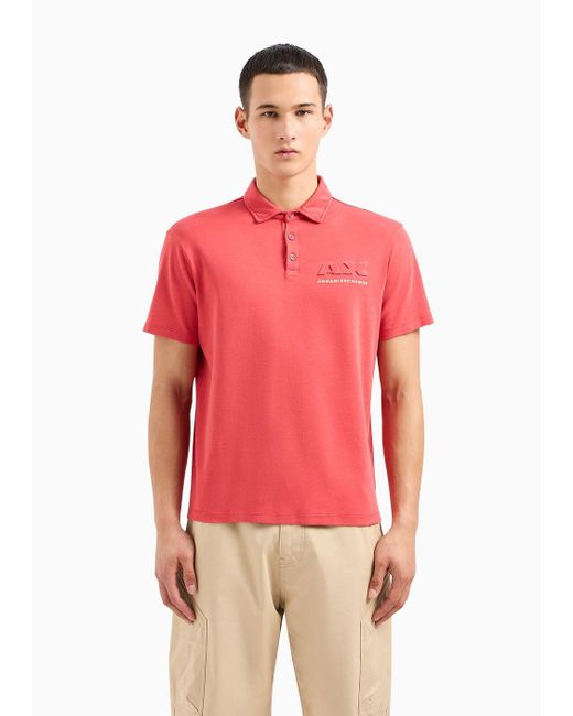 Armani Exchange Pink Regular Fit Cotton Polo Shirt With Short Sleeves And Logo for men