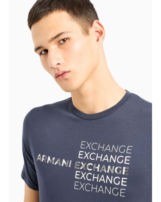 Armani Exchange Blue A | X Armani Exchange Regular Fit Cotton Armani Exchange Repeat Logo Tee for men