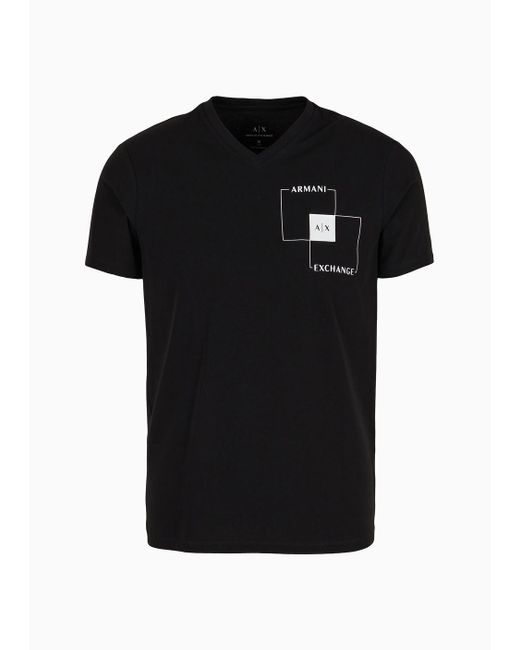 Armani Exchange Black Slim Fit Stretch Cotton T-shirt With Logo On The Chest for men