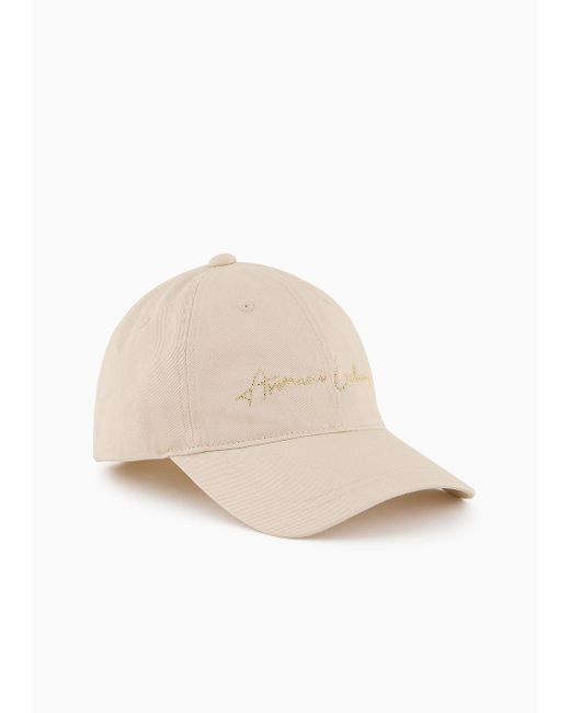 Armani Exchange Natural Cotton Peaked Hat With Glitter Logo