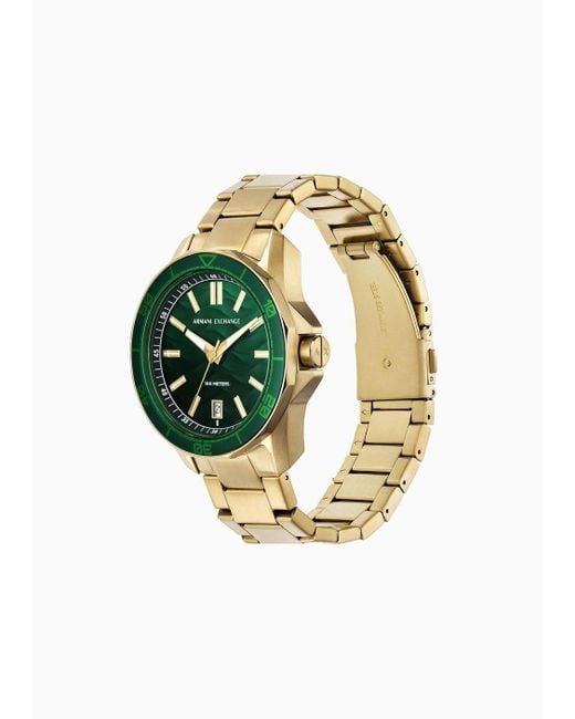Armani Exchange Green Three-hand Date Gold-tone Stainless Steel Watch for men