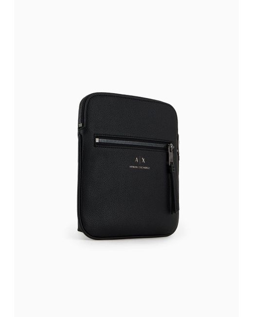 Armani Exchange Black Matte Flat Crossbody Bag for men