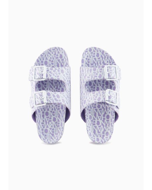 Armani Exchange White Sandals With All-over Logo Writing