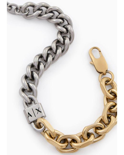 Armani Exchange Metallic Two-tone Stainless Steel Chain Bracelet for men