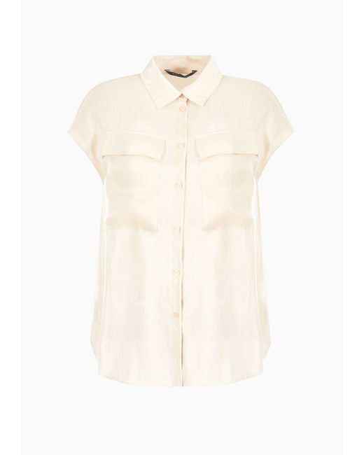 Armani Exchange Natural Shirt With Pleats In Shiny Creponne