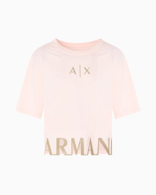 ARMANI EXCHANGE Pink Cropped T-Shirt With Logo Profile