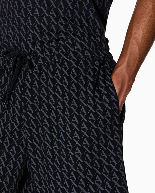 ARMANI EXCHANGE Black French Terry Shorts With An All-Over Pattern Essential for men