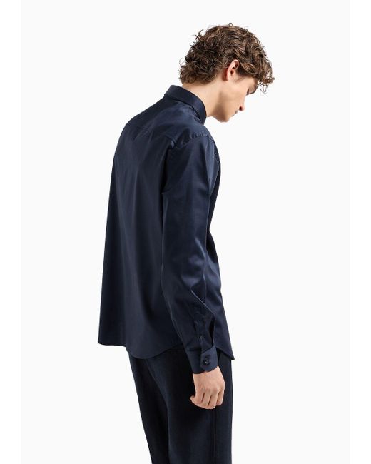 Armani Exchange Blue Regular Fit Shirt In Stretch Satin Cotton for men