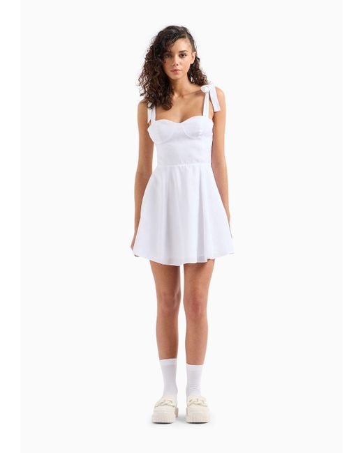 Armani Exchange White Flared Dress With Satin Jacquard Bows