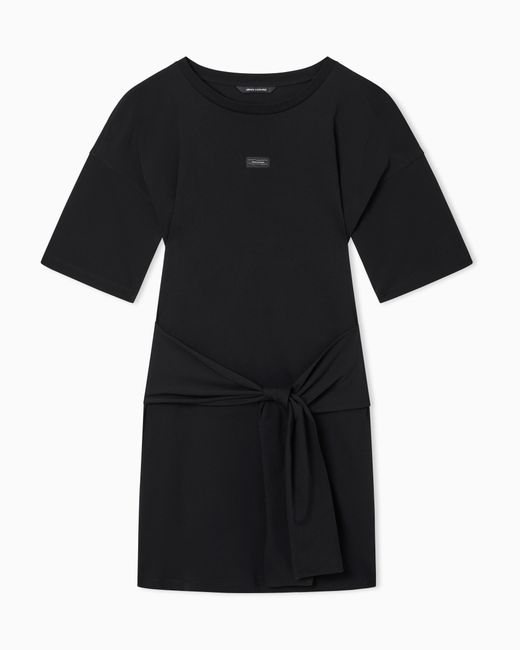 ARMANI EXCHANGE Black Short Cotton Jersey Dress With Side Knot