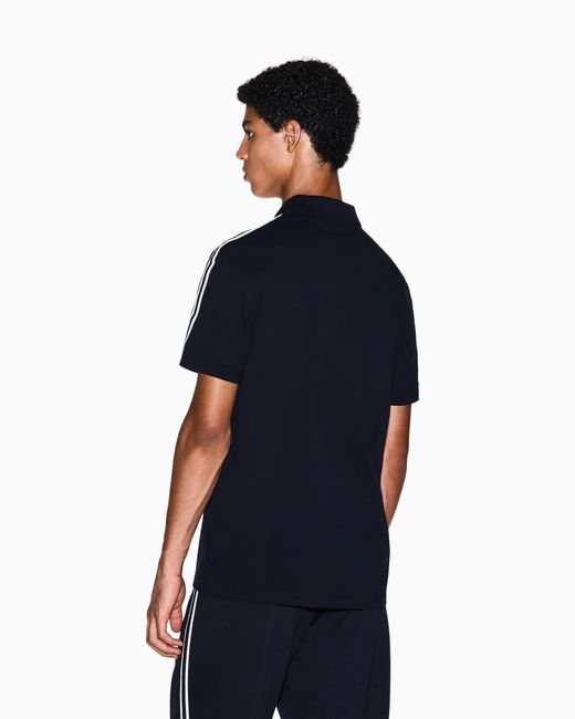 ARMANI EXCHANGE Blue Stretch Cotton Piquet Polo With Stripes And Logo Essential for men