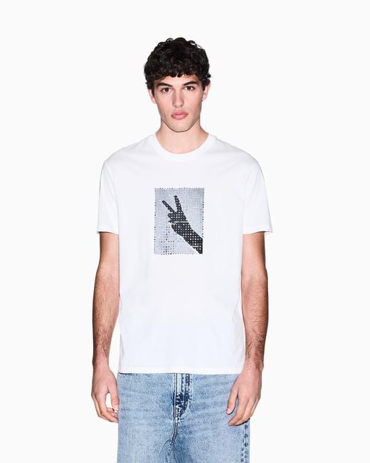 ARMANI EXCHANGE White Regular Fit Cotton T-Shirt for men