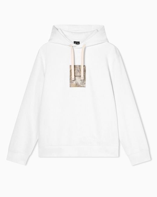 ARMANI EXCHANGE White Cotton French Terry Hoodie for men