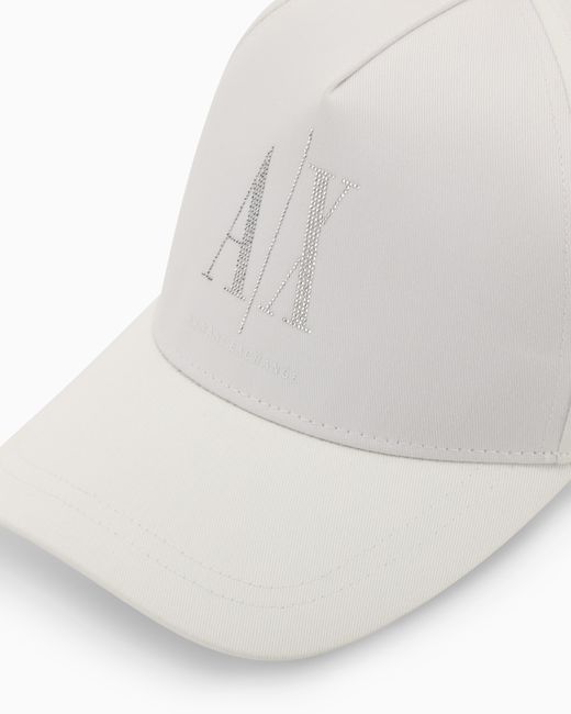 ARMANI EXCHANGE White Cotton Twill Baseball Cap With An Embroidered Logo Icon