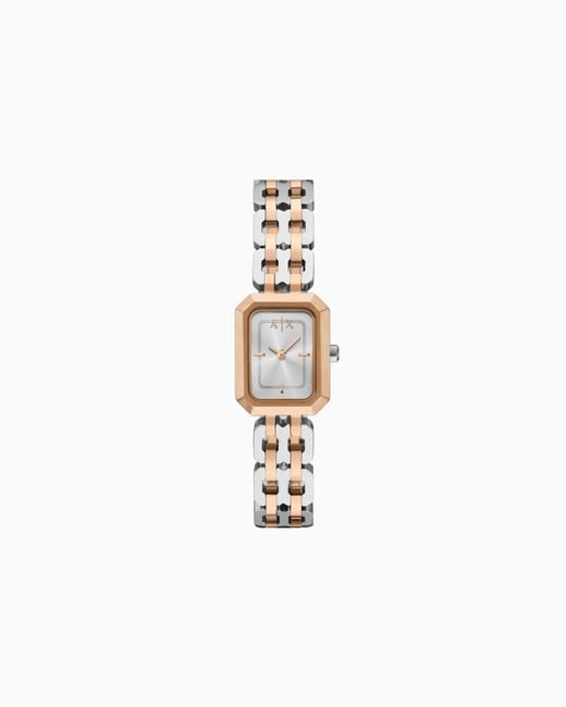 ARMANI EXCHANGE White Two-Hand Two-Tone Stainless Steel Watch