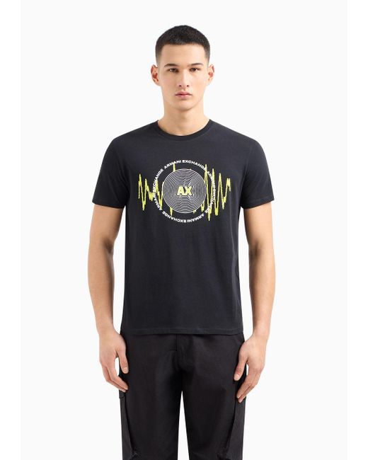 T-shirt Regular Fit In Cotone Con Stampa Giradischi di Armani Exchange in Black da Uomo