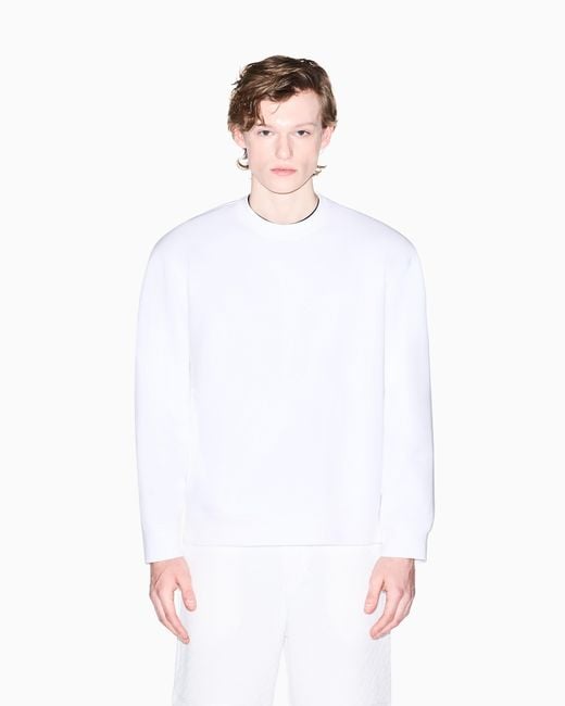 ARMANI EXCHANGE White Stretch Bonded Cotton Sweatshirt for men