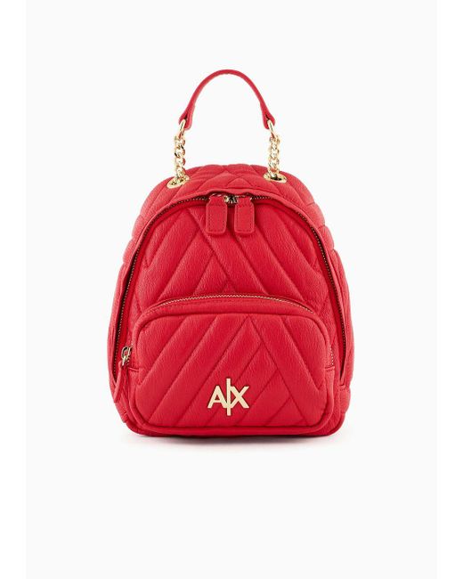 Armani Exchange Red Backpack In Matelassé Fabric With Logo