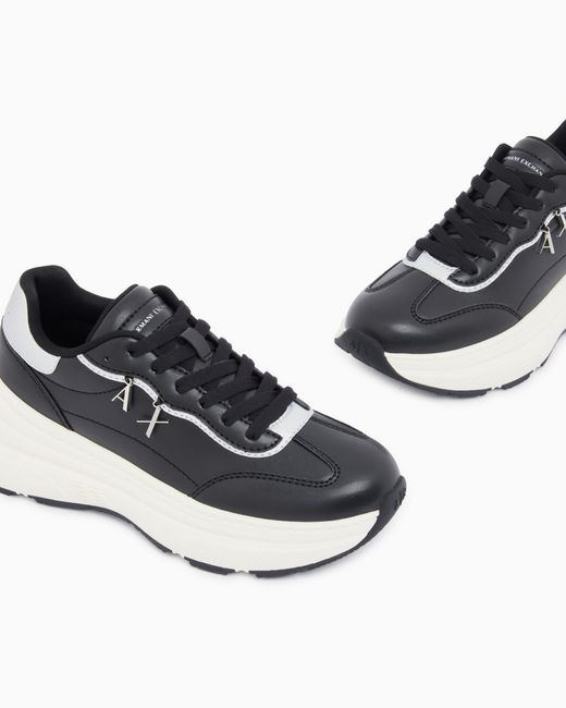 ARMANI EXCHANGE White Sneakers With Nappa Pillow And Metal Suede
