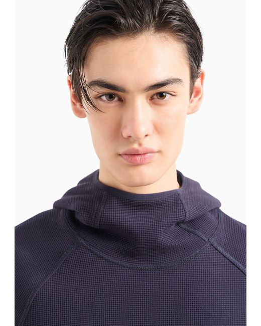 Armani Exchange Blue Hooded Sweatshirt With Tone-on-tone Embroidery for men