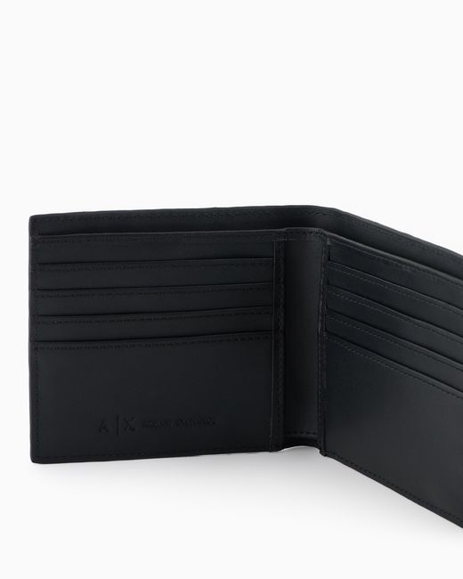 ARMANI EXCHANGE Black Bi-Fold Wallet With An Embossed Logo Pattern And Card Slots for men