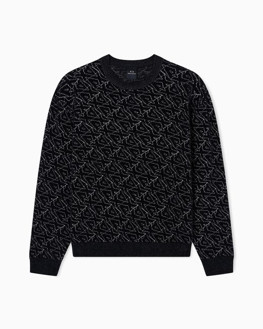 ARMANI EXCHANGE Black Crew Neck Sweater With Allover Logo for men