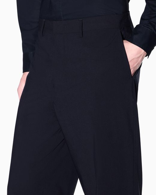 ARMANI EXCHANGE Blue Straight-Leg Wool Blend Trousers for men