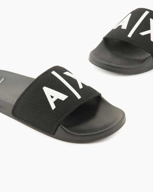 ARMANI EXCHANGE White Slide Sandals With A Wide Strap And Textured Rubber Sole for men